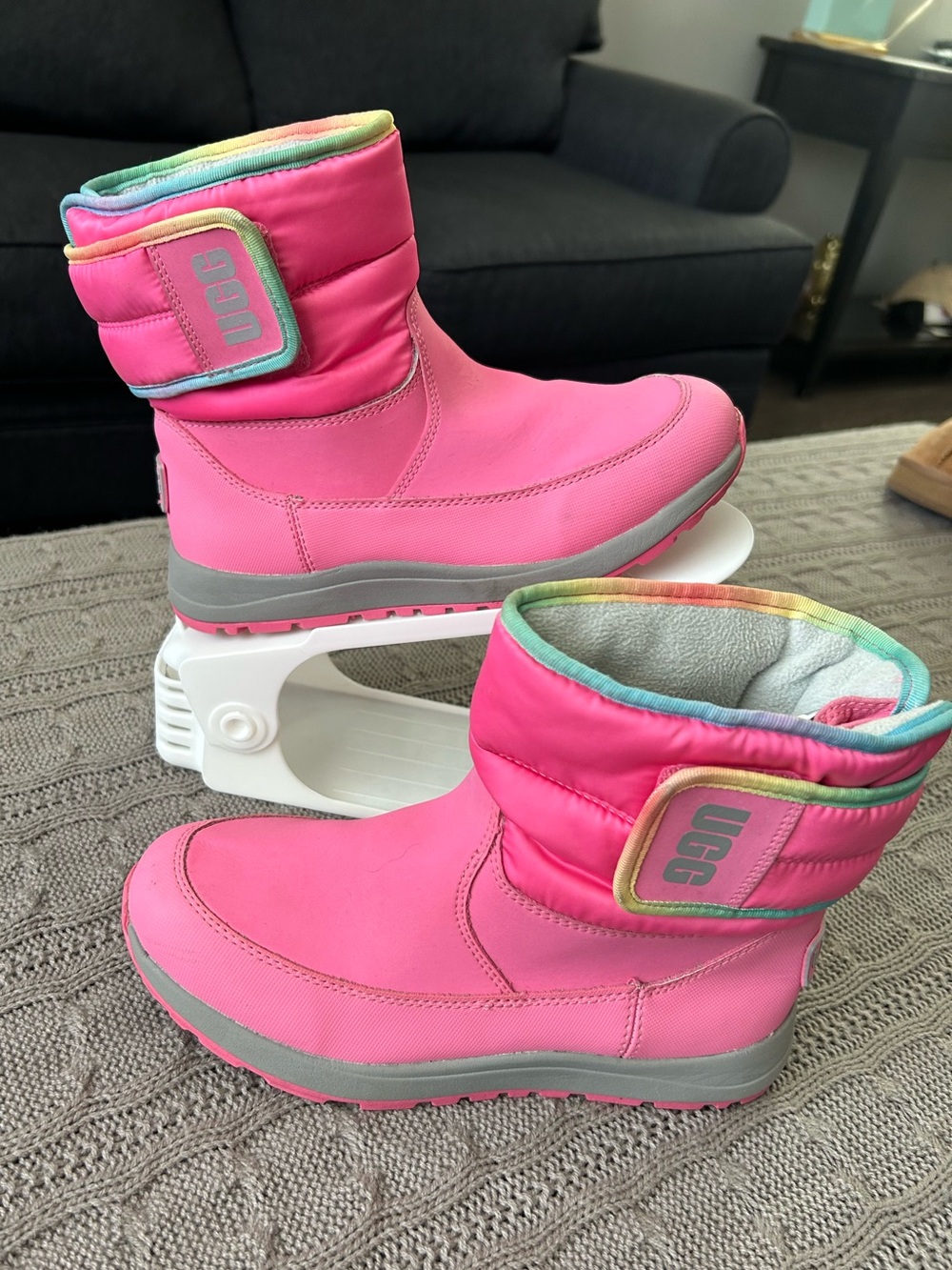 UGG Kids Pink Winter Boot with Rainbow Trim